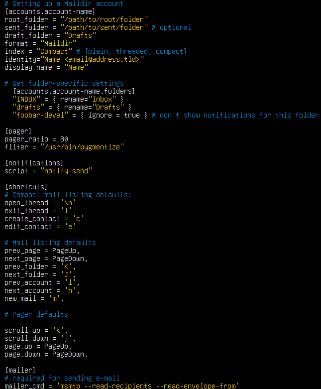 screenshot: Sample generated config on first run.
